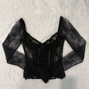 lioness black lace “some like it hot” long sleeve corset